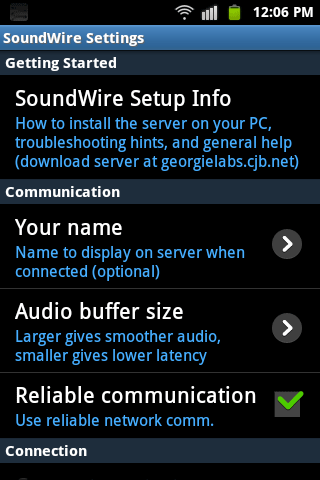 SoundWire-settings