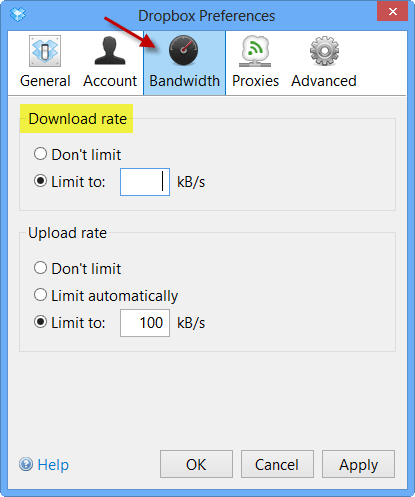 Dropbox-Bandwidth-Preferances