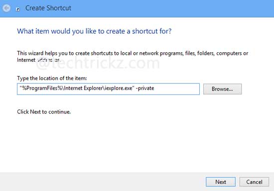 Create Shortcut For Internet Explorer 10 InPrivate Browsing Mode In ...