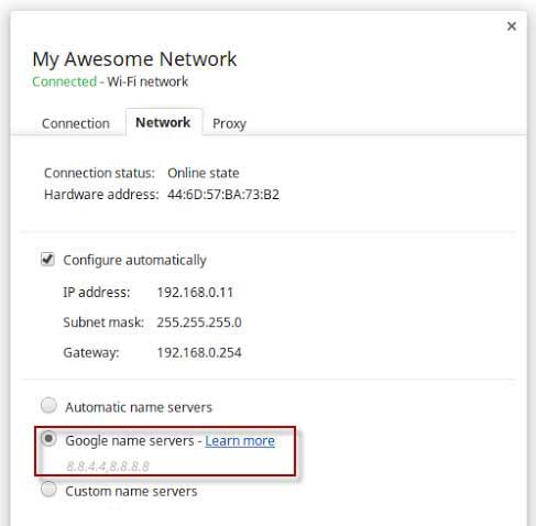 Change Chromebook’s DNS Sever to Google Public DNS Server [Guide