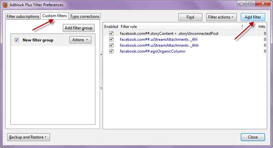 Adblock-Plus-Filter-Preferances For Facebook