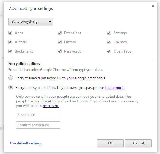 Chrome-sync-option