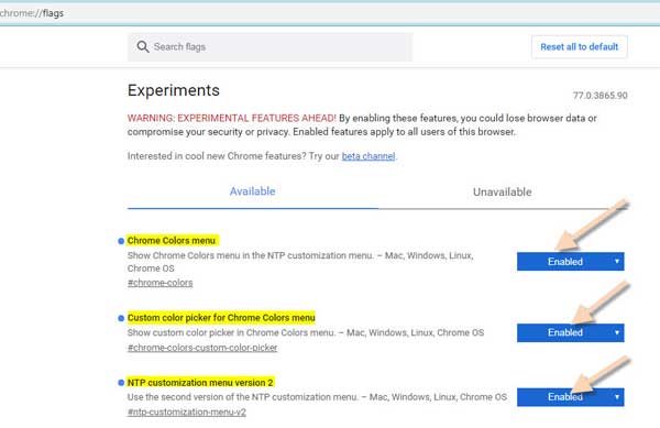 Chrome flags - NTP