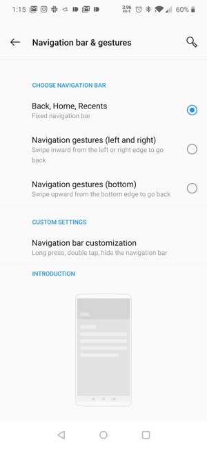 OnePlus 7 (Pro) navigation bar and gesture options