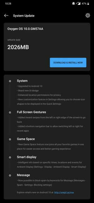 OxygenOS 10.0 update for OnePlus 7 (pro)
