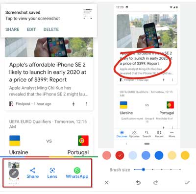 Use of Google app screenshot editor