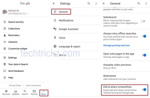 Enable edit and share screenshots in Google app