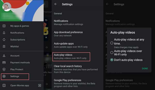 Turn off auto-playing videos in Play Store on Android