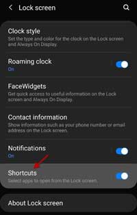 flashlight lock screen shortcut on Galaxy phone