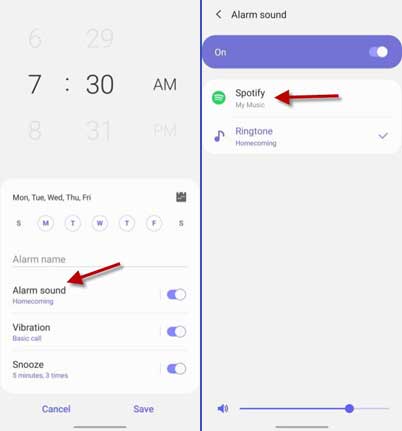 Spotify songs as music alarm on Galaxy S20