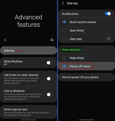 Assign Side key as a power menu on Galaxy S20