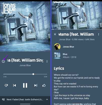 View lyrics on YouTube Music app for Android