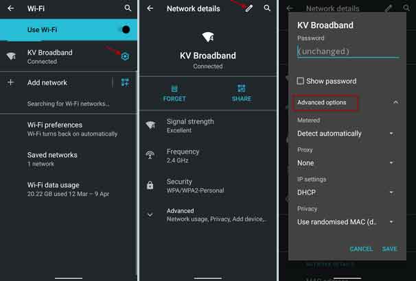 Change IP address in Android