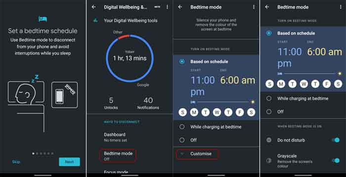 enable bedtime mode on android