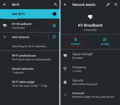 Forget WiFi network in Android