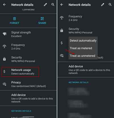 Change network usage type in Android