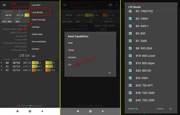 Choose particular LTE bands on Android