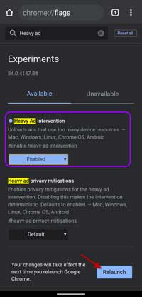 Turn on heavy ad intervention in Chrome