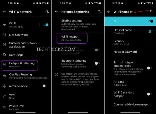 How to enable hotspot with wifi on OnePlus 8