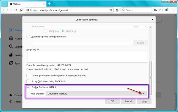 Enable DNS Over HTTPS on Firefox browser