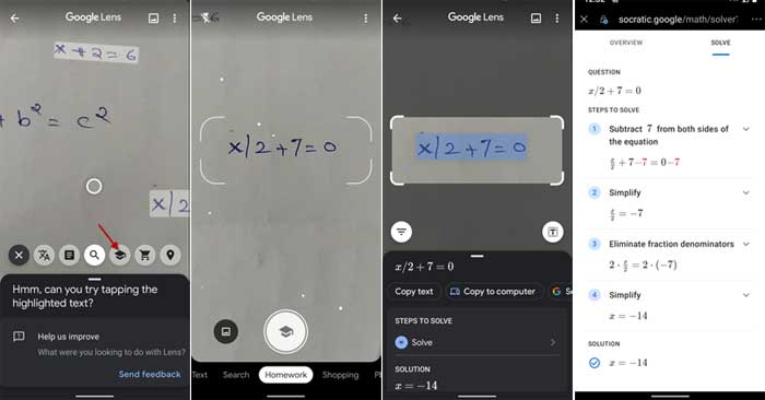 google lens math homework