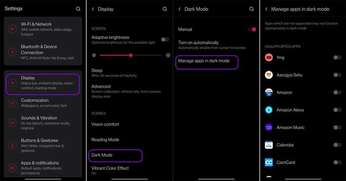 How to enable dark theme for all apps in OxygenOS 11