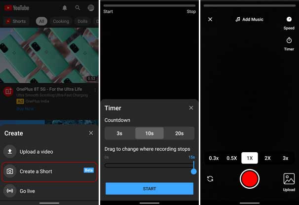 How to create short video on the YouTube app