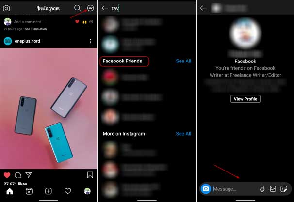 How to chat with Facebook contacts from Instagram app