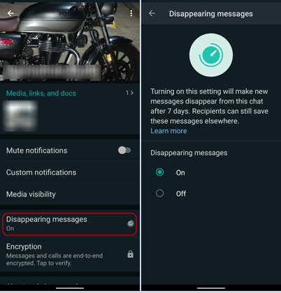 Steps to enable disappearing messages on WhatsApp