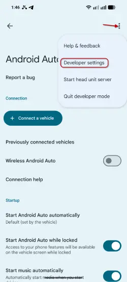 Developer Settings in Android Auto