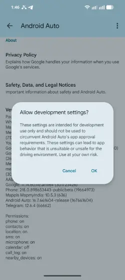 Enable developer settings in Android Auto